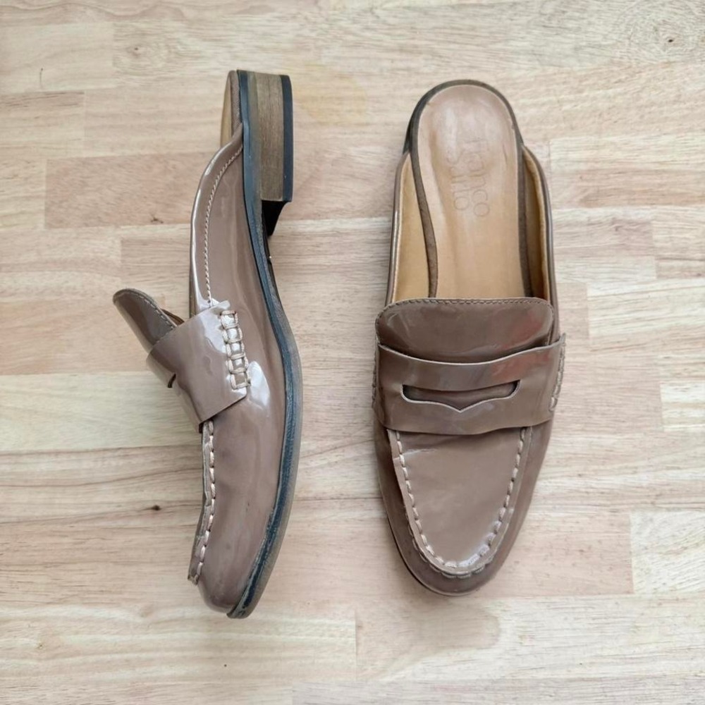 Taupe brown patent leather loafer slide size 8 preppy tan
